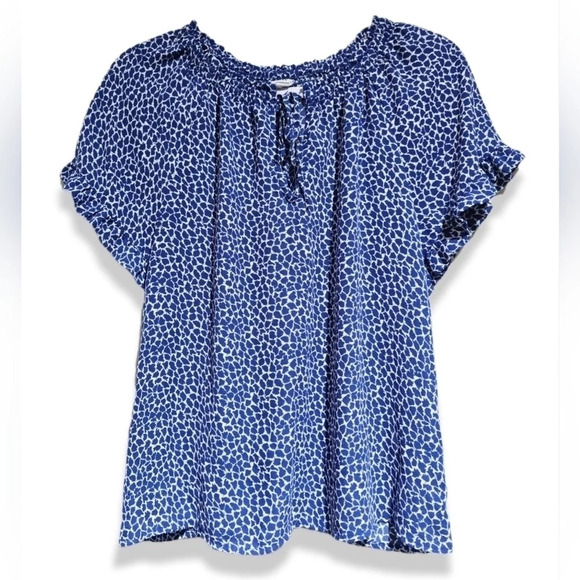 GAP Tops - GAP Ruffled Collar and Sleeves Blouse With V-Neck Tie, Royal Blue Leaf Print, XS